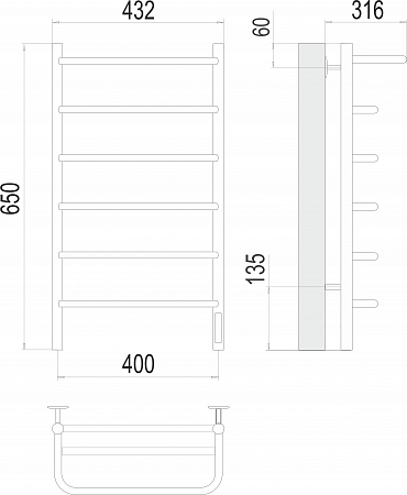 Полка П6 400х650 Электро (quick touch) Полотенцесушитель  TERMINUS Магнитогорск - фото 3