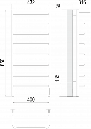 Полка П8 400х850 Электро (quick touch) Полотенцесушитель  TERMINUS Магнитогорск - фото 3