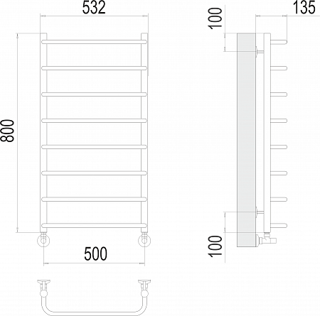 Стандарт П8 500х800  Полотенцесушитель  TERMINUS Магнитогорск - фото 3