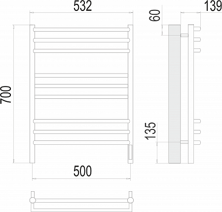 Прато П9 500х700 электро (sensor quick touch) Полотенцесушитель  TERMINUS Магнитогорск - фото 3