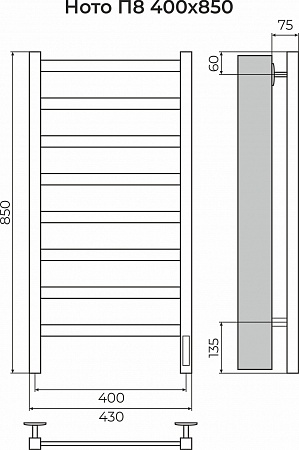 Ното П8 400х850 Электро (quick touch) Полотенцесушитель TERMINUS Магнитогорск - фото 3