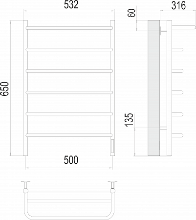 Полка П6 500х650 Электро (quick touch) Полотенцесушитель  TERMINUS Магнитогорск - фото 3